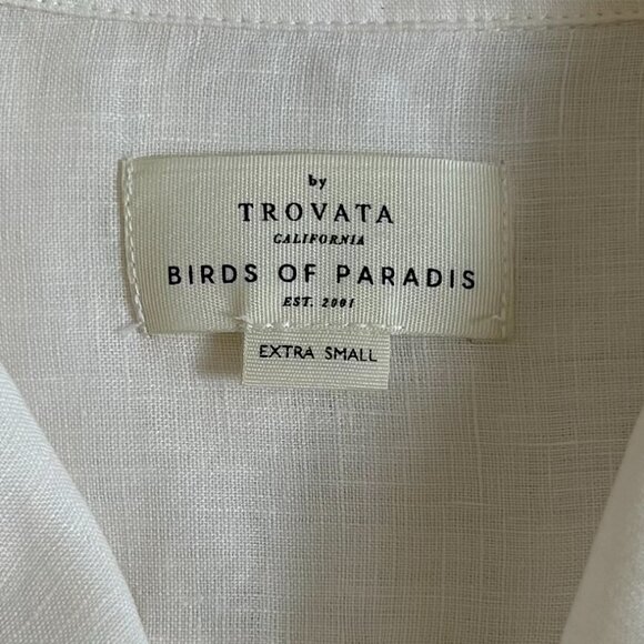 Trovata Birds of Paradis Linen Bow Tie Front Shirt Ivory XS Luxury Resort Blouse - Picture 3 of 11